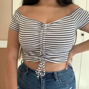 ☆ striped off the shoulder top ☆